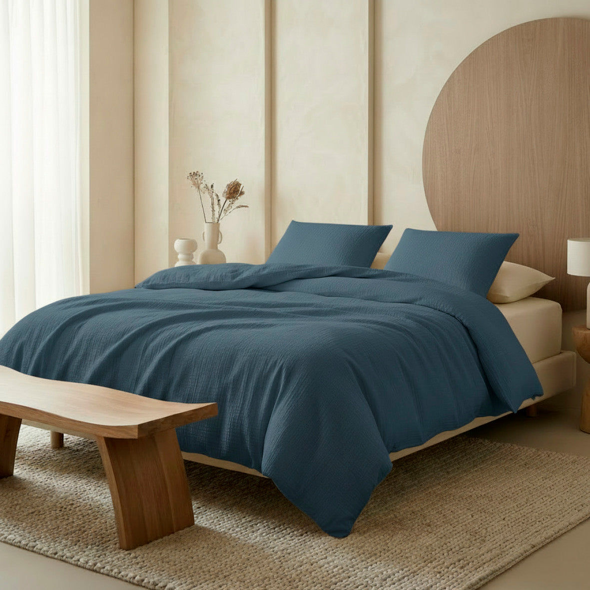 Duvet cover + pillowcase cotton gauze - Uni Blue 14