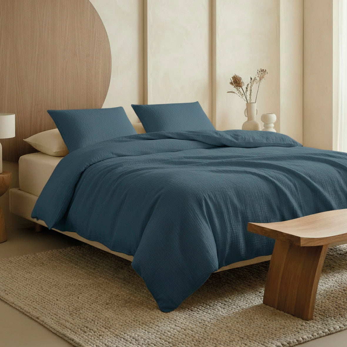 Duvet cover + pillowcase cotton gauze - Uni Blue 14