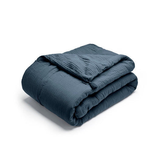 Quilt with tassels cotton gauze - Uni Blue 14 - 140 x 200 cm