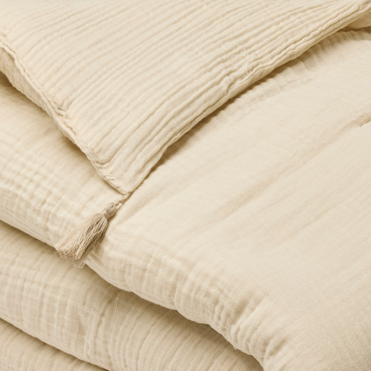 Quilt with tassels cotton gauze - Uni Taupe 07 - 140 x 200 cm