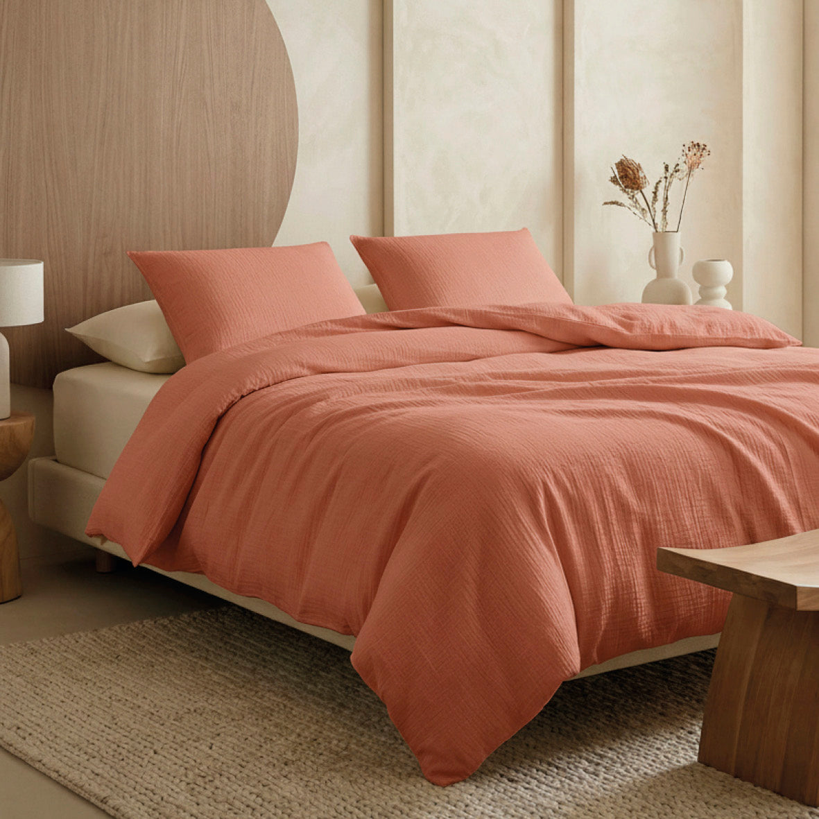 Duvet cover + pillowcase cotton gauze - Uni Terracotta 02