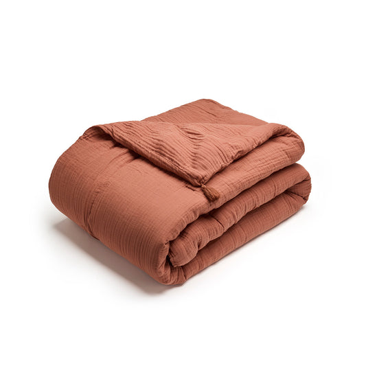 Quilt with tassels cotton gauze - Uni Terracotta 02 - 140 x 200 cm