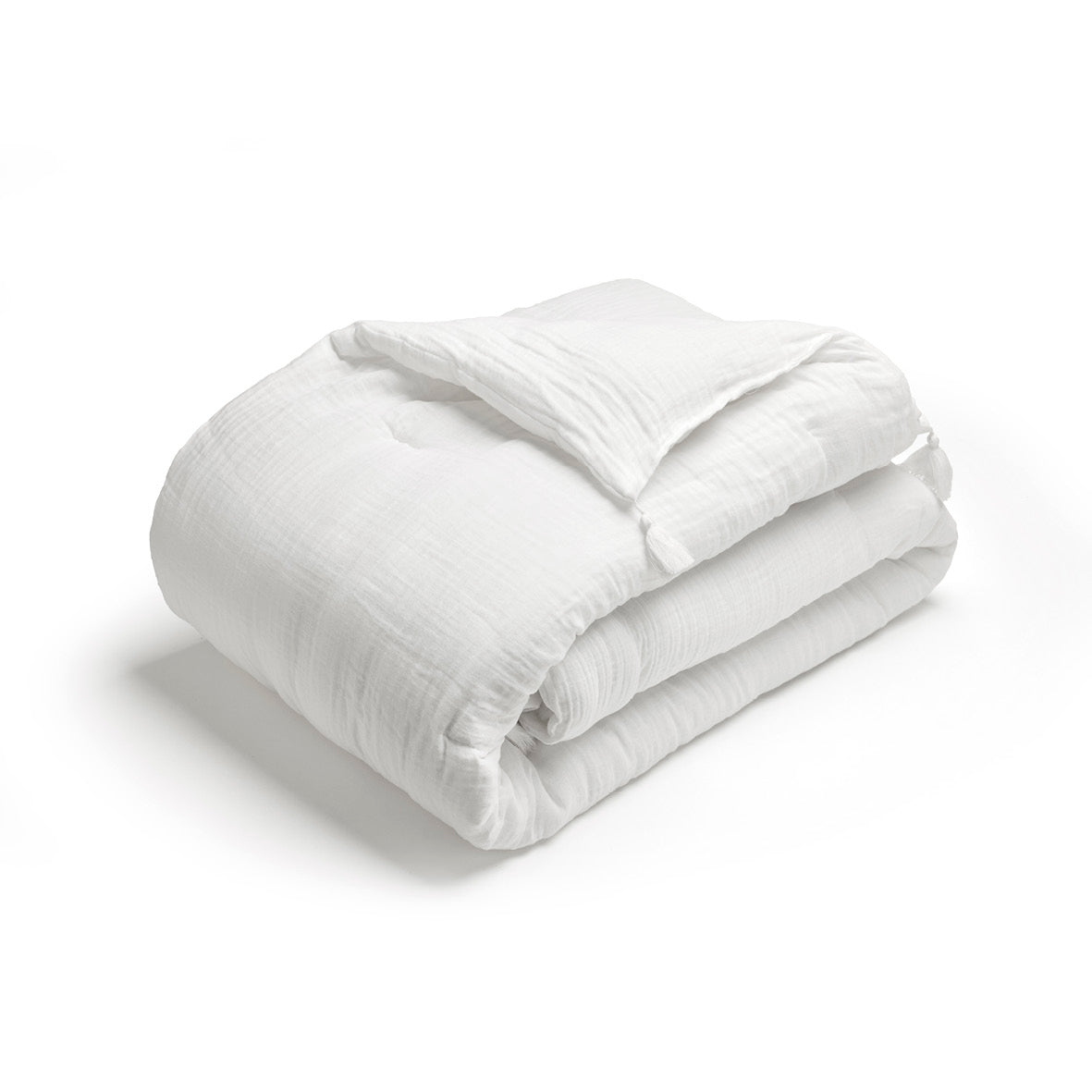 Quilt with tassels cotton gauze - Uni White 02 - 140 x 200 cm