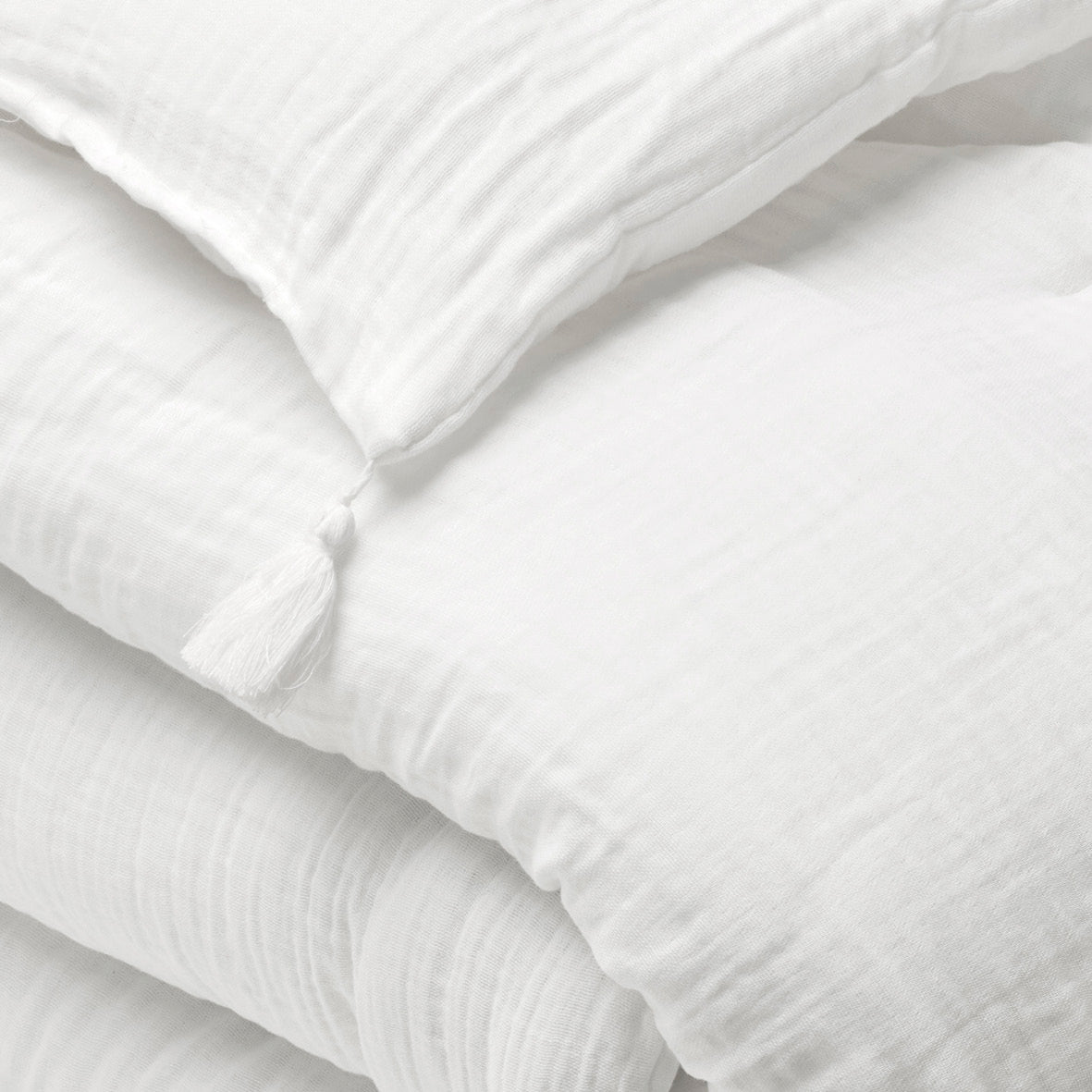 Quilt with tassels cotton gauze - Uni White 02 - 140 x 200 cm