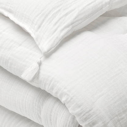 Quilt with tassels cotton gauze - Uni White 02 - 140 x 200 cm