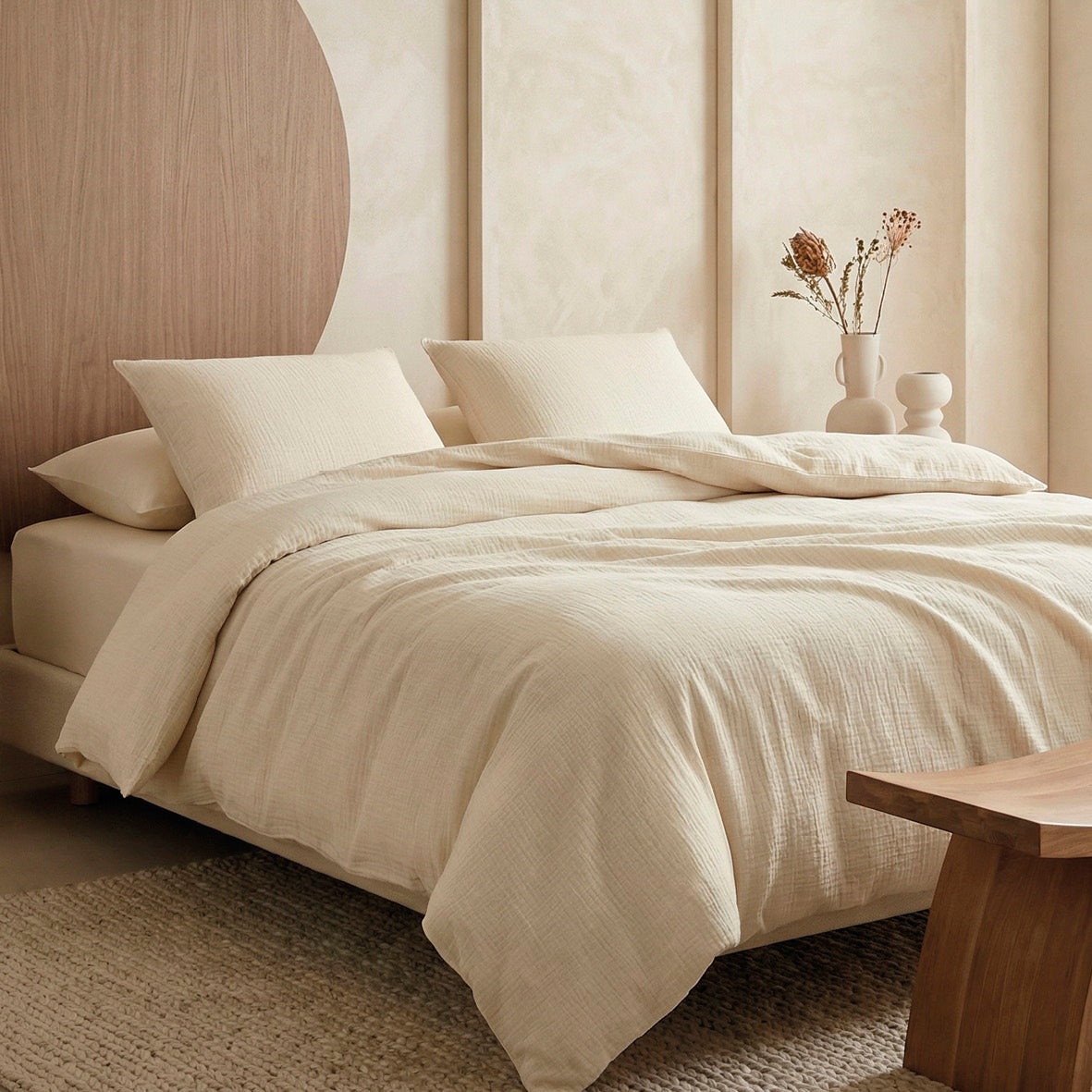 Duvet cover + pillowcase cotton gauze - Uni Yellow 04