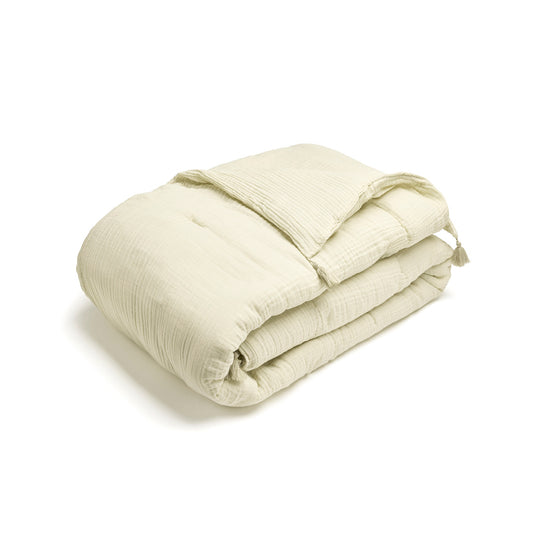 Quilt with tassels cotton gauze - Uni Yellow 04 - 140 x 200 cm