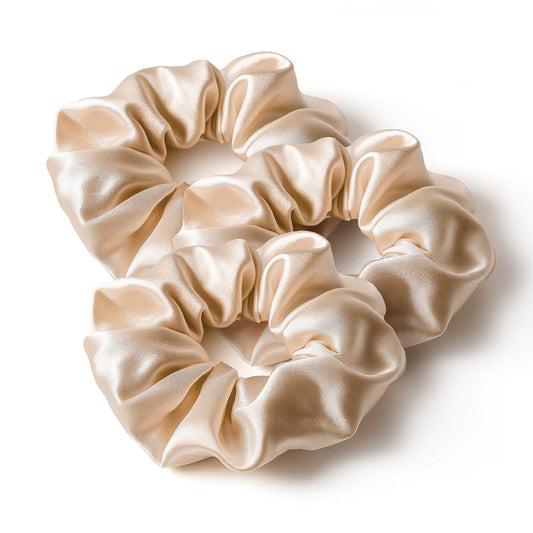 Set with 3 large scrunchies silk - Vespera Beige - D 11 cm