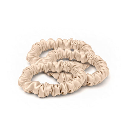 Set with 3 skinny scrunchies silk - Eliora Beige - D 6 cm