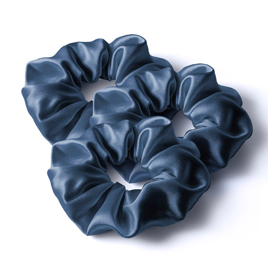 Set with 3 large scrunchies silk - Vespera Navy blue - D 11 cm