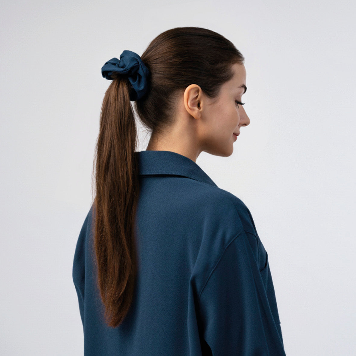 Set with 3 large scrunchies silk - Vespera Navy blue - D 11 cm