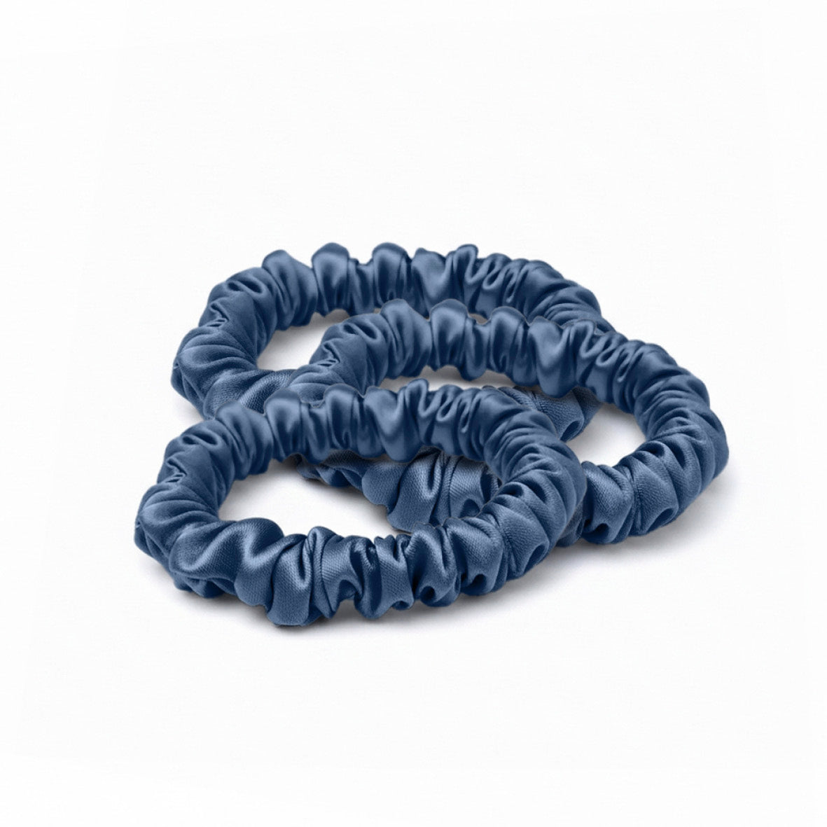 Set with 3 skinny scrunchies silk - Eliora Navy blue - D 6 cm