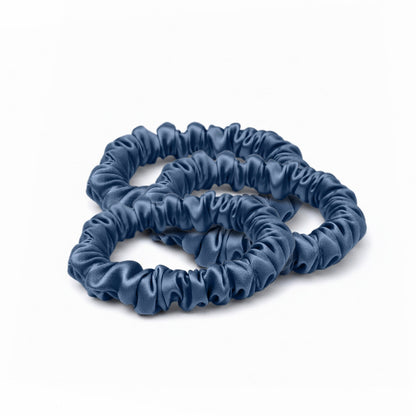 Set with 3 skinny scrunchies silk - Eliora Navy blue - D 6 cm