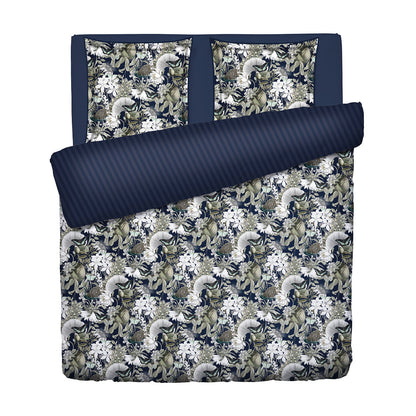 Duvet cover + pillowcase cotton satin - Jardin orné Dark blue