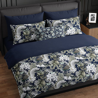 Pillowcase cotton satin - Jardin orné Dark blue