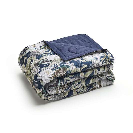 Bedspread cotton satin - Jardin orné Dark blue - 220 x 250 cm
