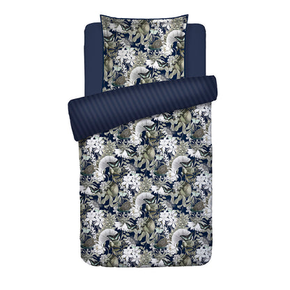 Duvet cover + pillowcase cotton satin - Jardin orné Dark blue / Green