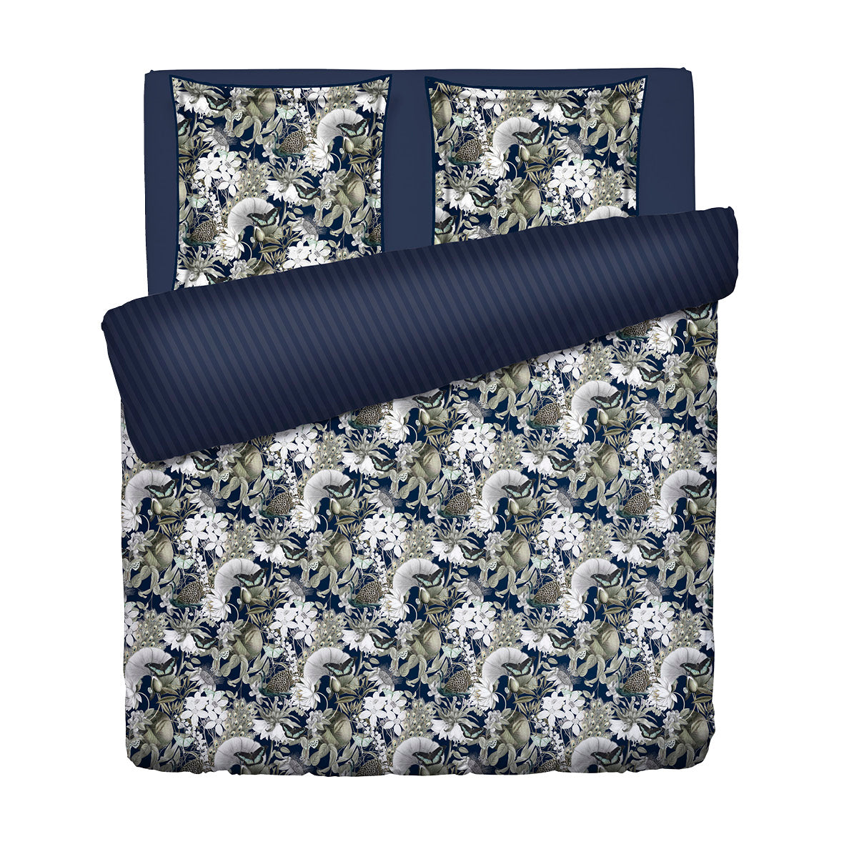 Duvet cover + pillowcase cotton satin - Jardin orné Dark blue / Green