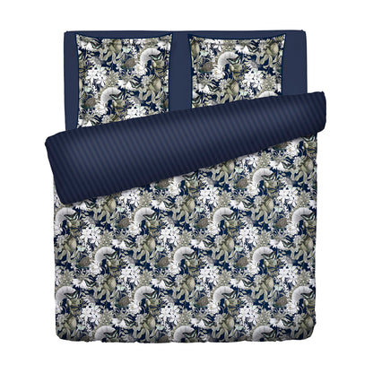 Duvet cover + pillowcase cotton satin - Jardin orné Dark blue / Green