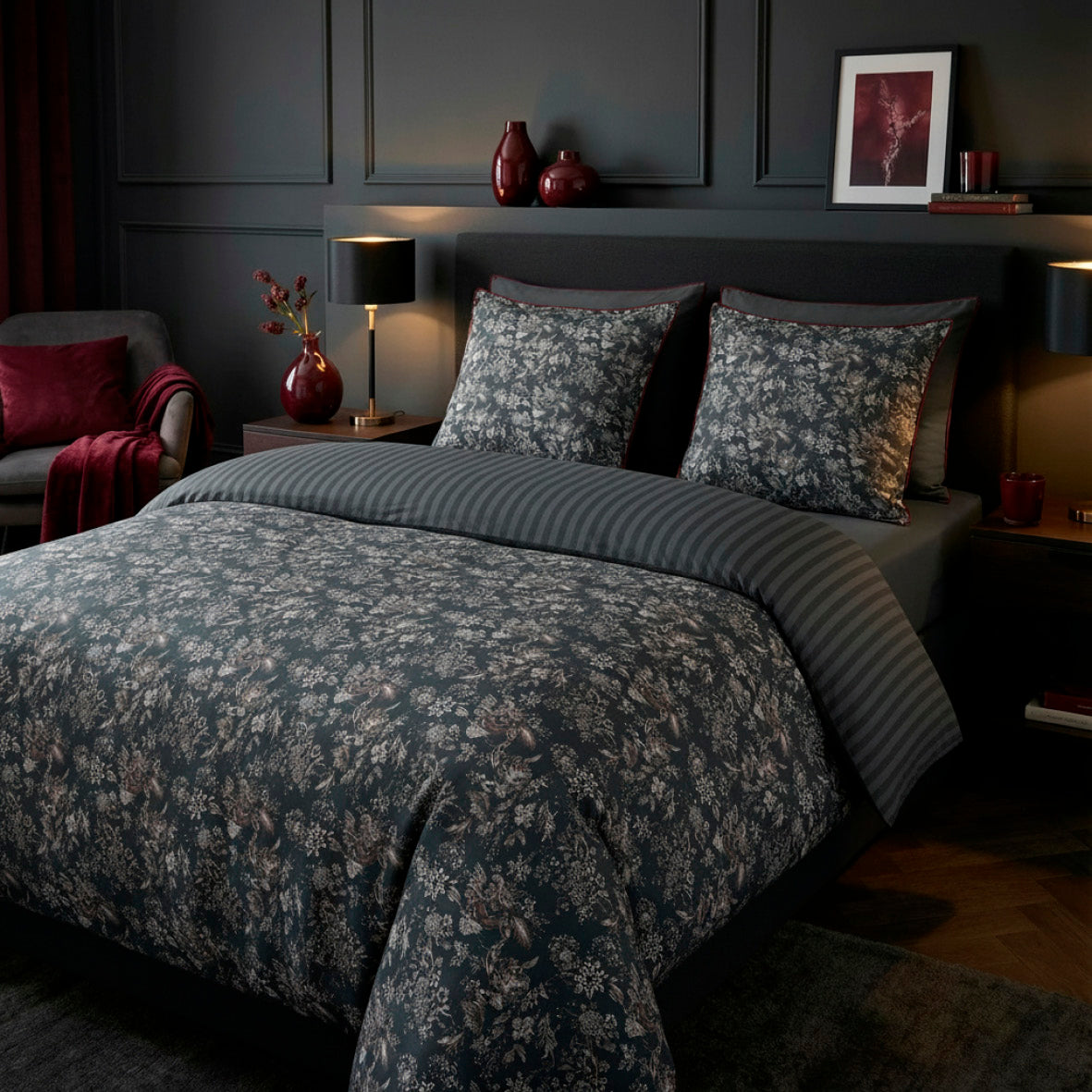 Duvet cover + pillowcase cotton satin - Toile damassée Black