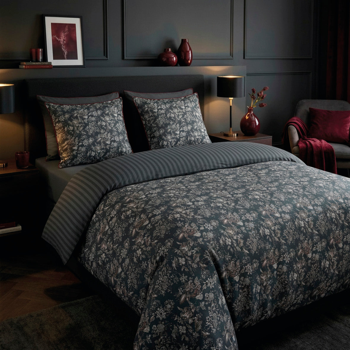 Duvet cover + pillowcase cotton satin - Toile damassée Black