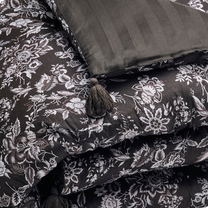 Quilt with tassels cotton satin - Toile damassée Black - 140 x 200 cm