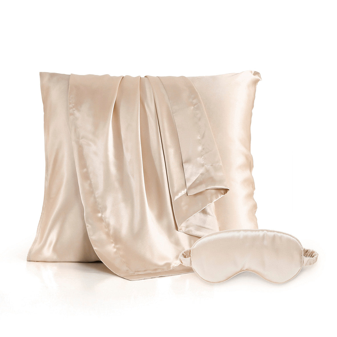Pillowcase silk + eyemask silk - Silence de soie Beige 63 x 63 cm + 8,5 x 20,5 cm