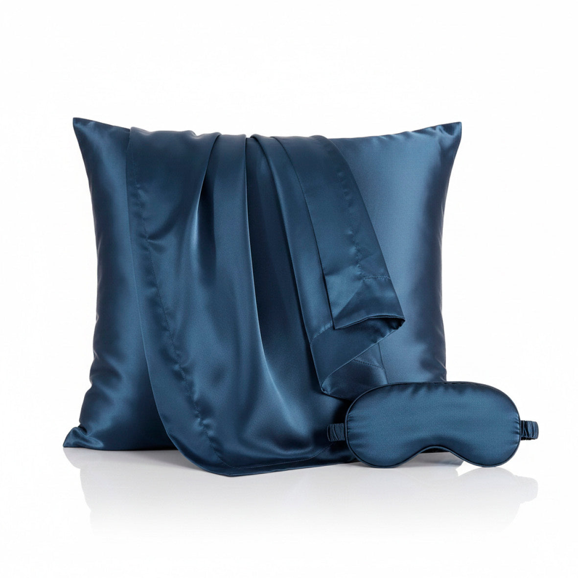Pillowcase silk + eyemask silk - Silence de soie Navy blue 63 x 63 cm + 8,5 x 20,5 cm