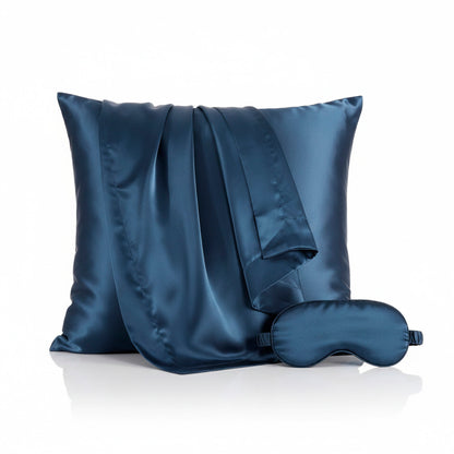 Pillowcase silk + eyemask silk - Silence de soie Navy blue 63 x 63 cm + 8,5 x 20,5 cm