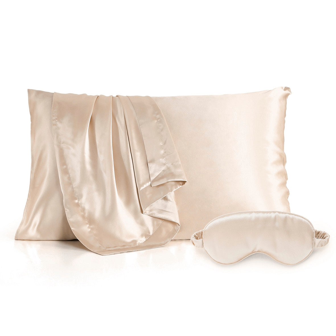 Pillowcase silk + eyemask silk - Silence de soie Beige 50 x 70 cm + 8,5 x 20,5 cm