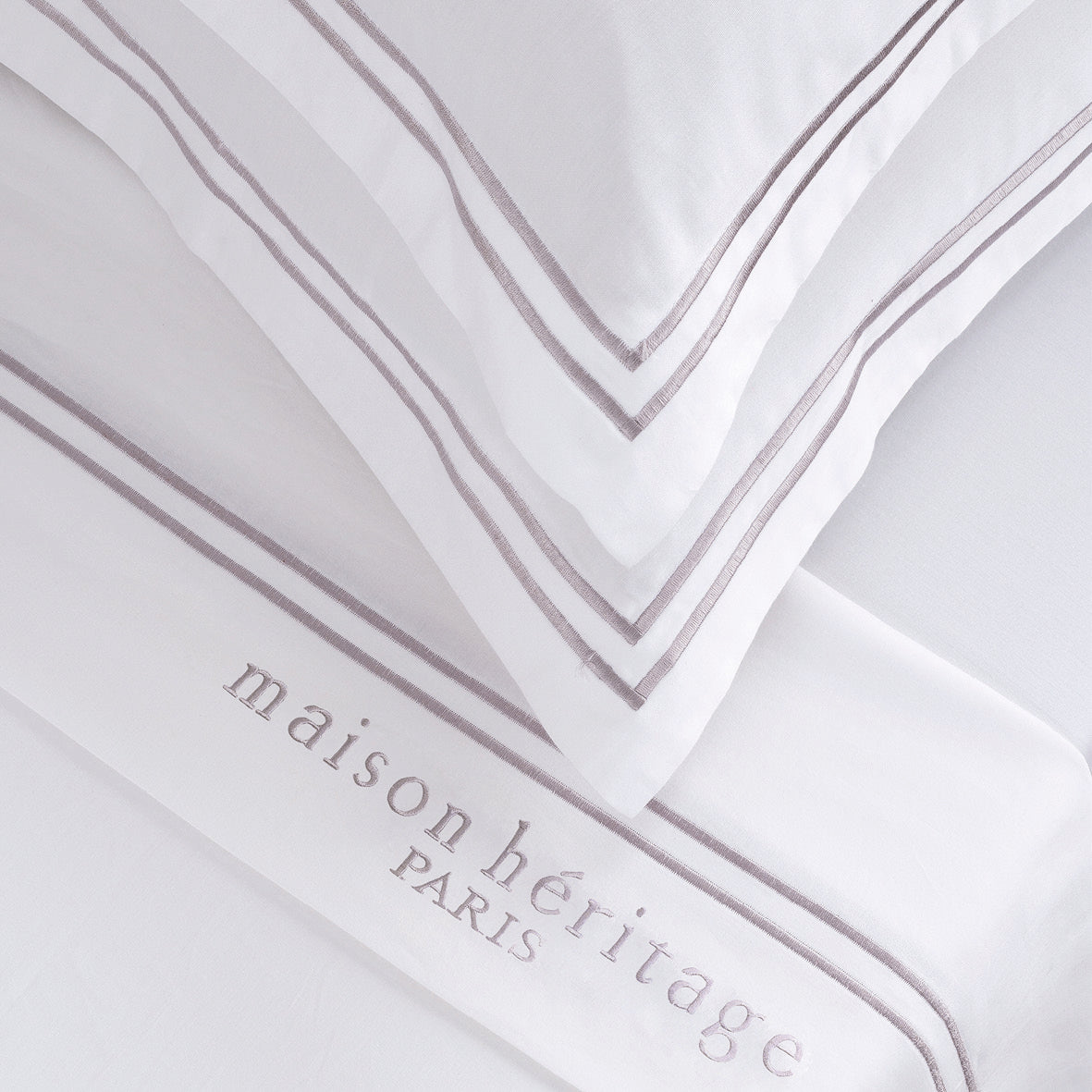 Sheet set + bedspread cotton satin - Paris / Fleurs esquissées White