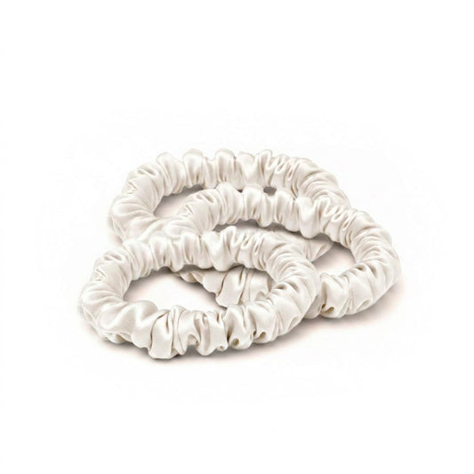 Set with 3 skinny scrunchies silk - Eliora White - D 6 cm
