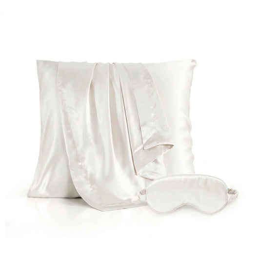 Pillowcase + eyemask silk - Silence de soie White 63 x 63 cm + 8.5 x 20.5 cm