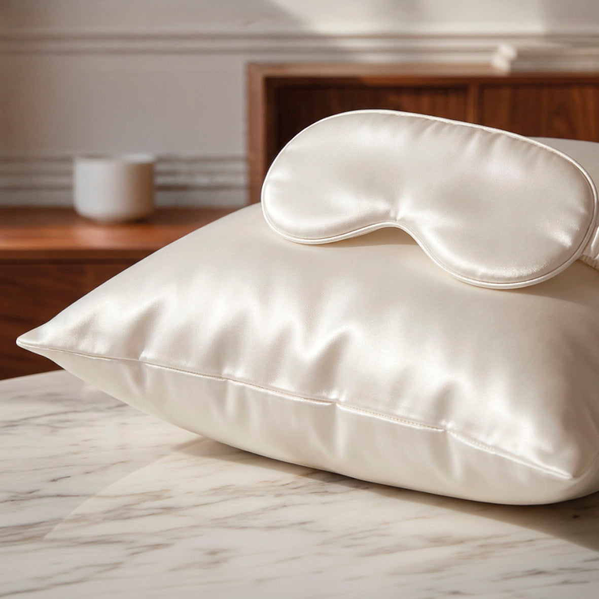 Pillowcase + eyemask silk - Silence de soie White