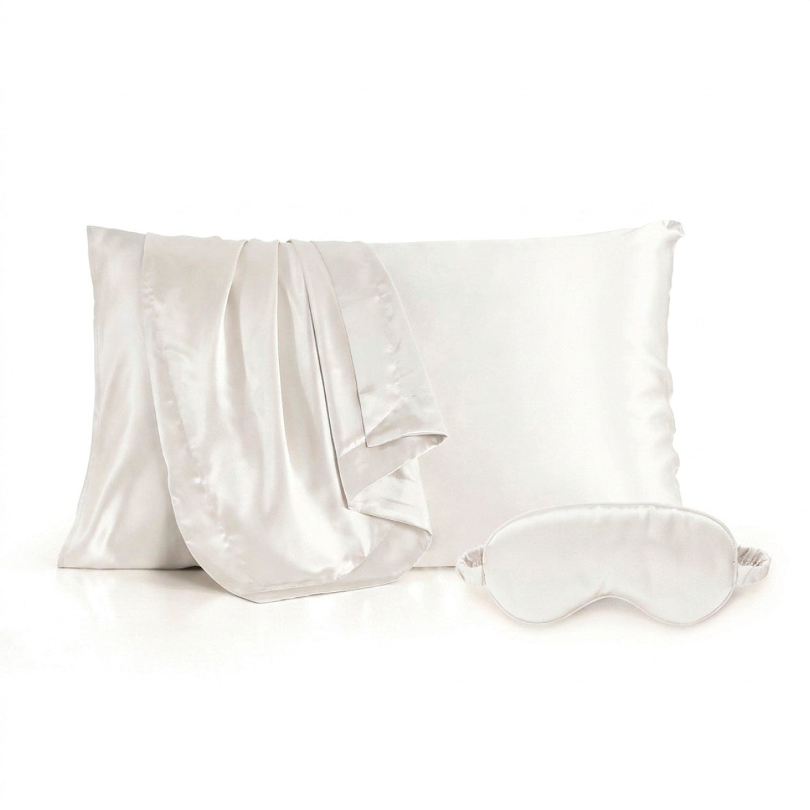 Pillowcase + eyemask silk - Silence de soie White 50 x 70 cm + 8.5 x 20.5 cm