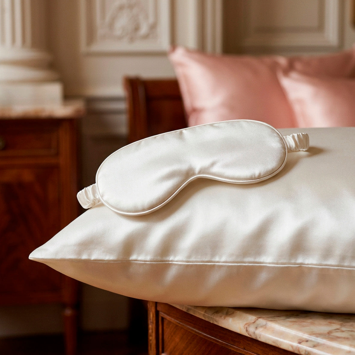 Pillowcase + eyemask silk - Silence de soie White