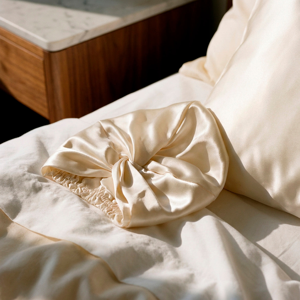 Pillowcase + nightcap silk - Silence de soie White