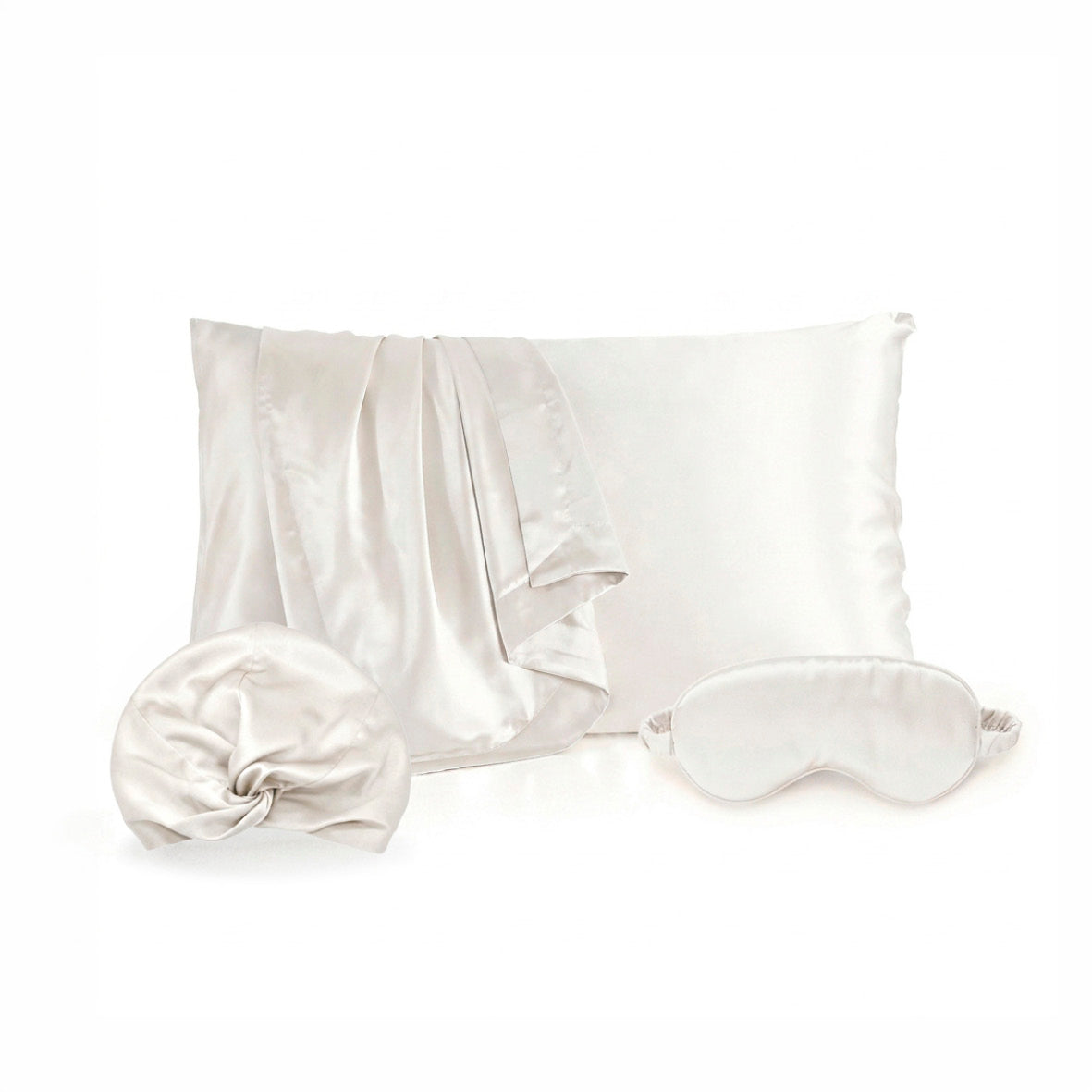 Pillowcase + eyemask + nightcap silk - Silence de soie White 50 x 70 cm + 8.5 x 20.5 cm + 20 x 30 cm