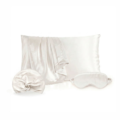 Pillowcase + eyemask + nightcap silk - Silence de soie White 50 x 70 cm + 8.5 x 20.5 cm + 20 x 30 cm