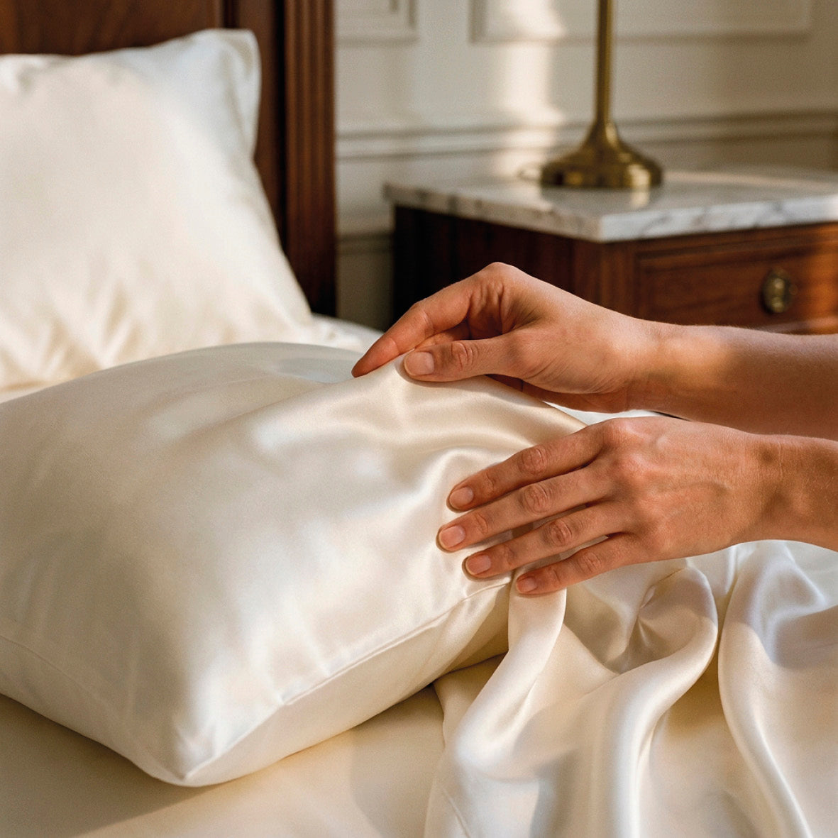 Pillowcase + eyemask + nightcap silk - Silence de soie White