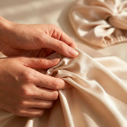 Pillowcase + nightcap silk - Silence de soie Beige
