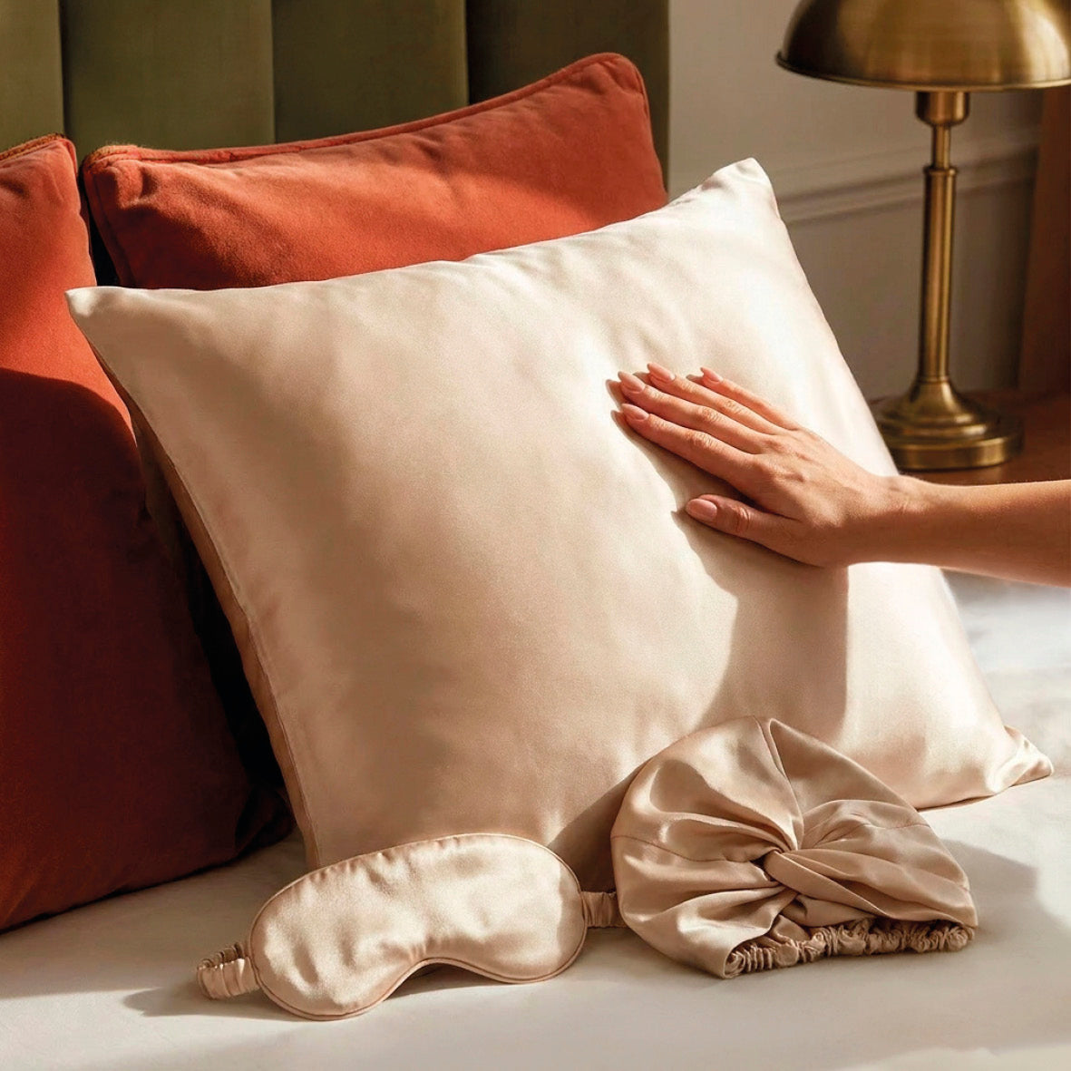 Pillowcase + eyemask + nightcap silk - Silence de soie Beige