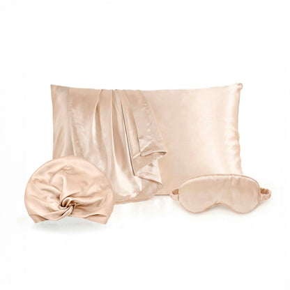 Pillowcase + eyemask + nightcap silk - Silence de soie Beige