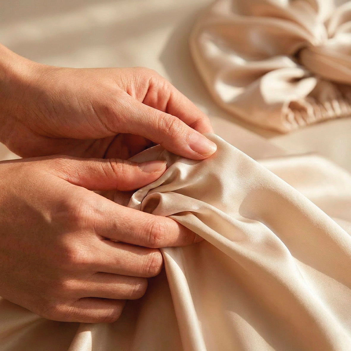 Pillowcase + eyemask + nightcap silk - Silence de soie Beige