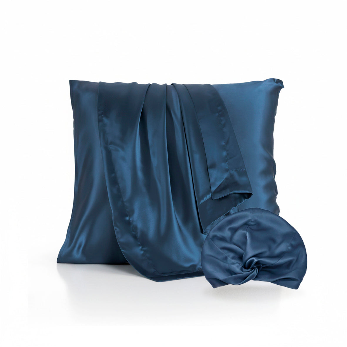 Pillowcase + nightcap silk - Silence de soie Navy blue 63 x 63 cm + 20 x 30 cm