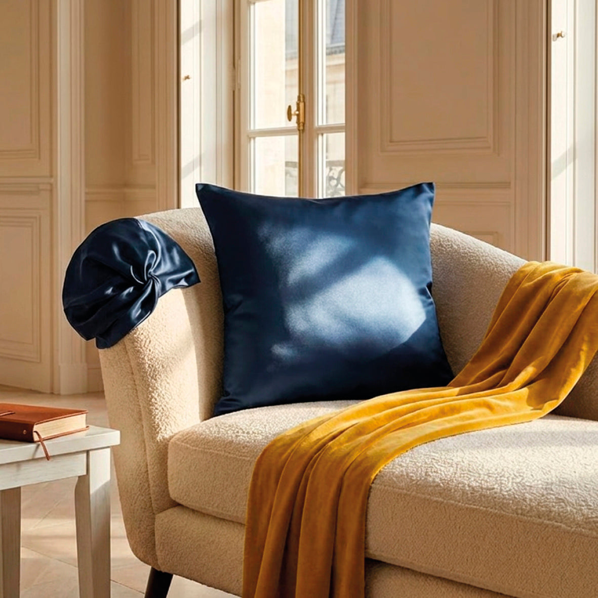 Pillowcase + nightcap silk - Silence de soie Navy blue