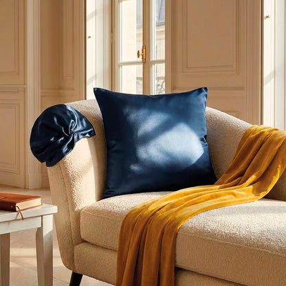 Pillowcase + nightcap silk - Silence de soie Navy blue
