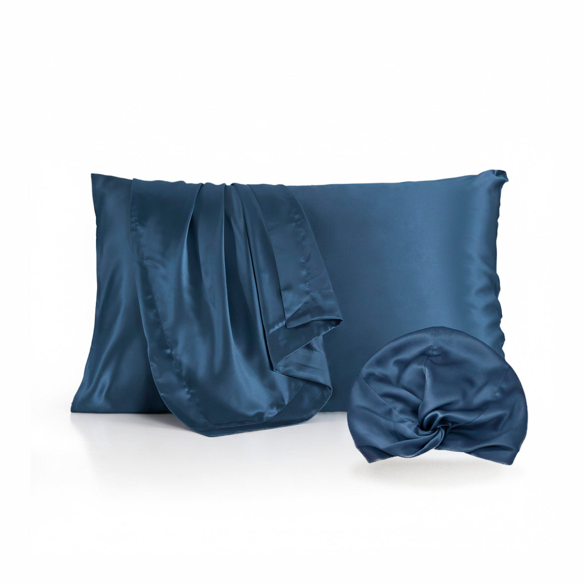 Pillowcase + nightcap silk - Silence de soie Navy blue 50 x 70 cm + 20 x 30 cm