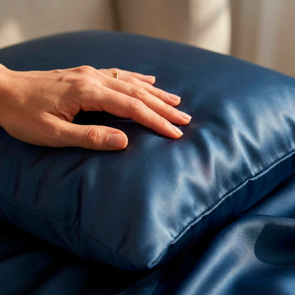 Pillowcase + eyemask + nightcap silk - Silence de soie Navy blue