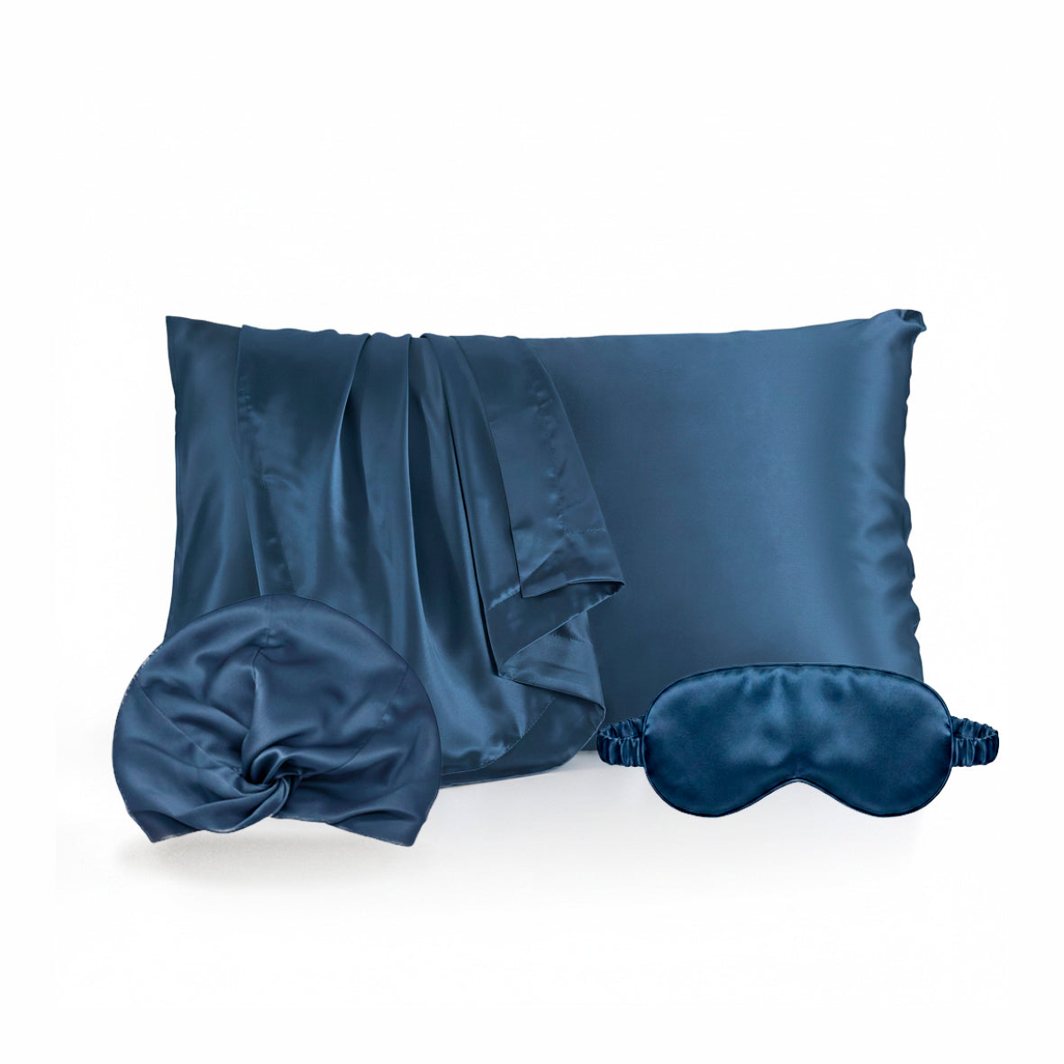 Pillowcase + eyemask + nightcap silk - Silence de soie Navy blue 50 x 70 cm + 8.5 x 20.5 cm + 20 x 30 cm